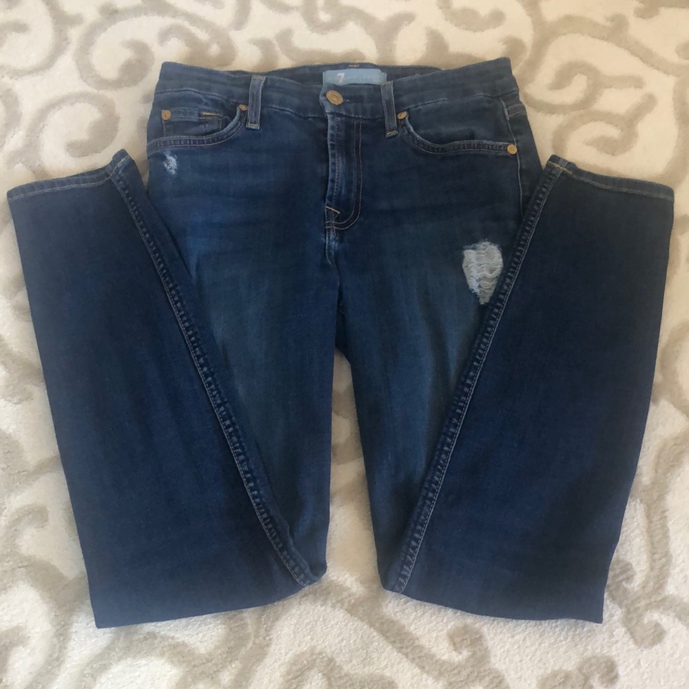 7 For All Mankind b(air) Denim The Ankle Skinny Distressed Jeans Size 26